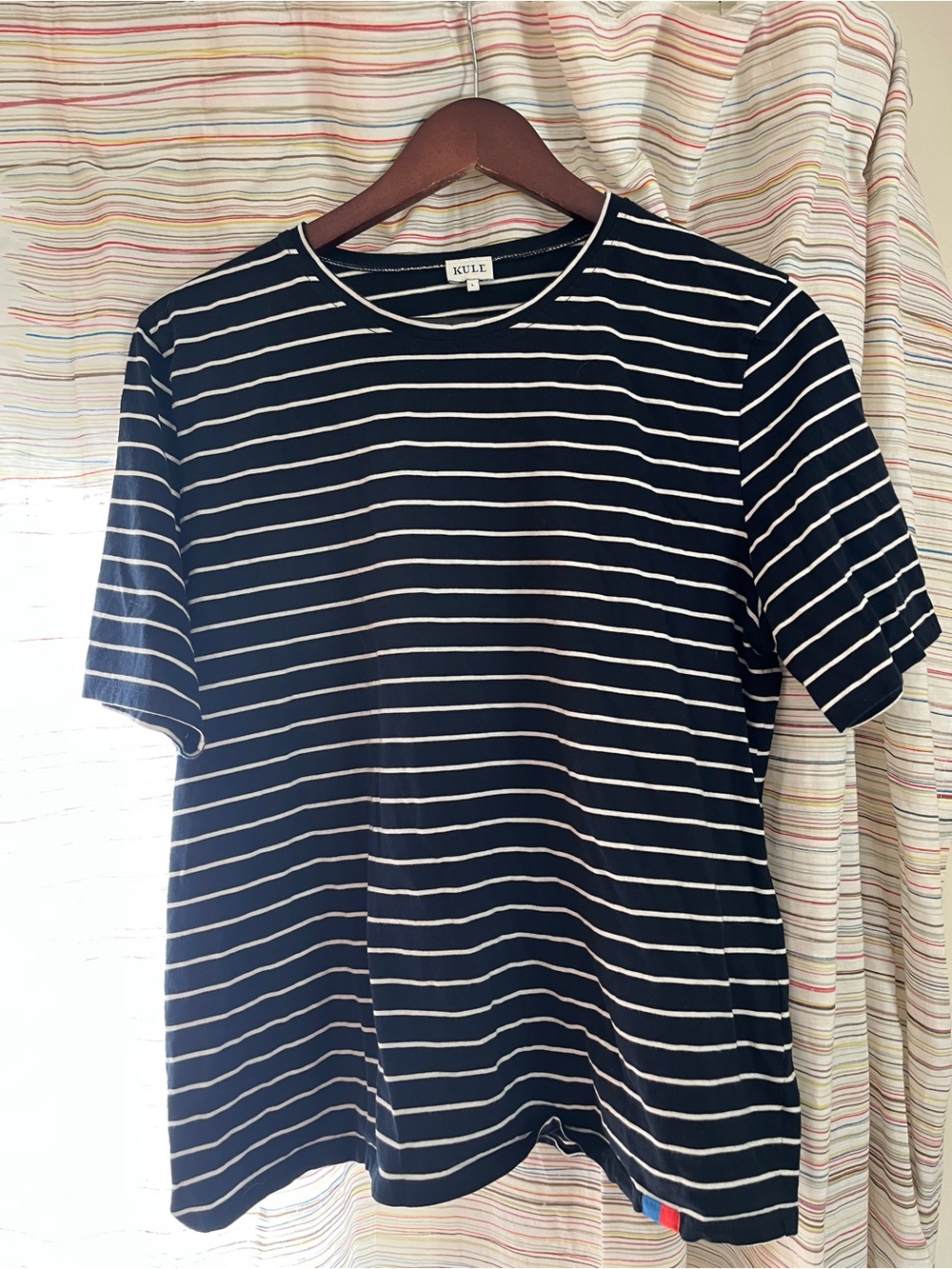 KULE Women’s Navy and White Striped Crewneck T-Shirt